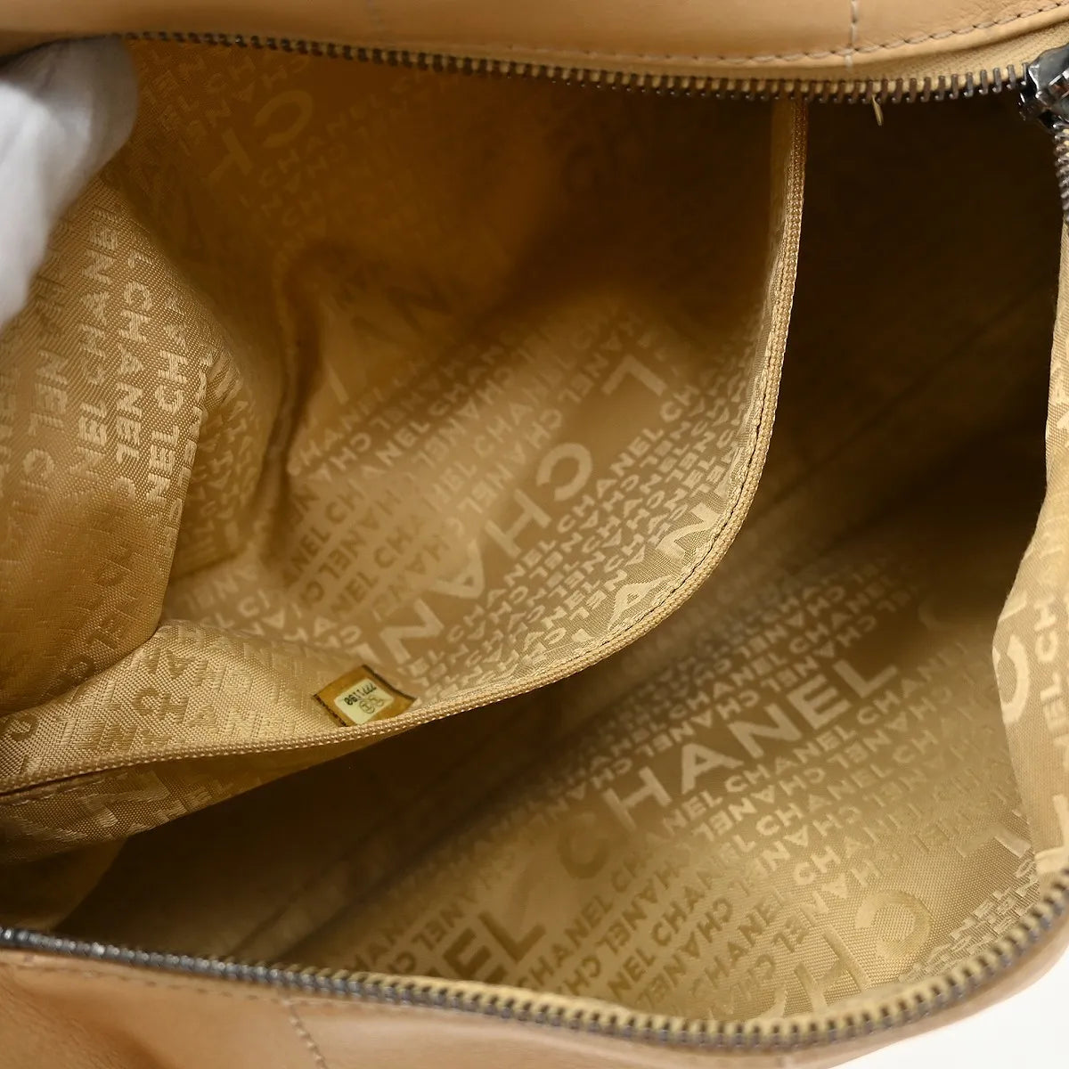 Chanel Square Stitch CC Boston Quilted Leather, Beige, Leather, Handbag