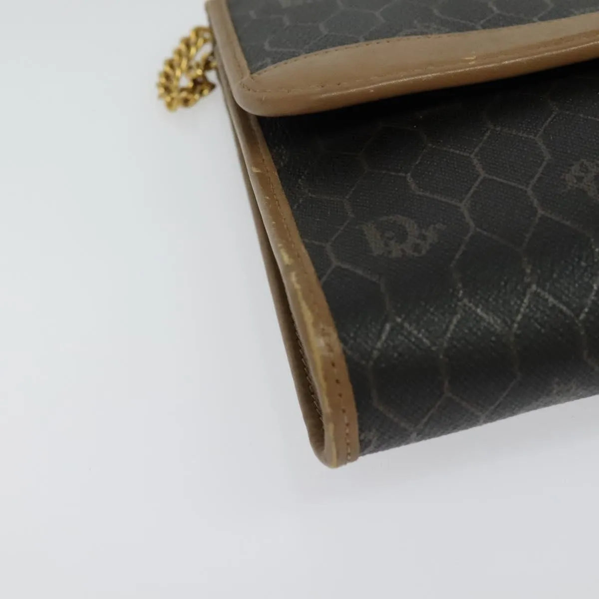 Christian Dior Vintage Honeycomb chain Canvas, Black, Canvas, Shoulder Bag