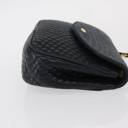 Bally Vintage Chain Quilted Leather, Navy, Leather, Shoulder Bag