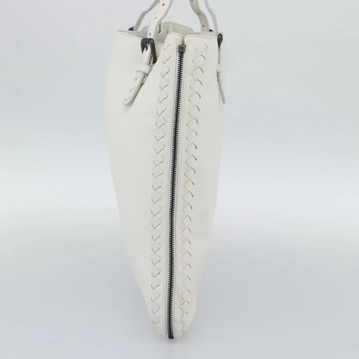 Bottega Veneta Belted Tote Intrecciato Nappa, White, Leather, Tote Bag