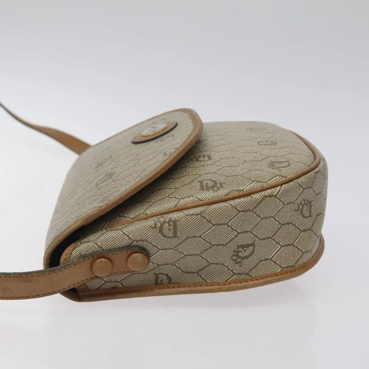Christian Dior Vintage Honeycomb Canvas, Beige, Canvas, Shoulder Bag