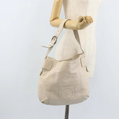 Salvatore Ferragamo Vintage Gancini Hobo Leather, White, Leather, Shoulder Bag