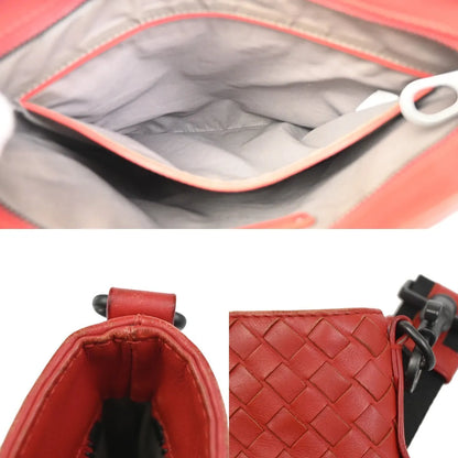 Bottega Veneta Flat Messenger Intrecciato Nappa, Red, Leather, Shoulder Bag