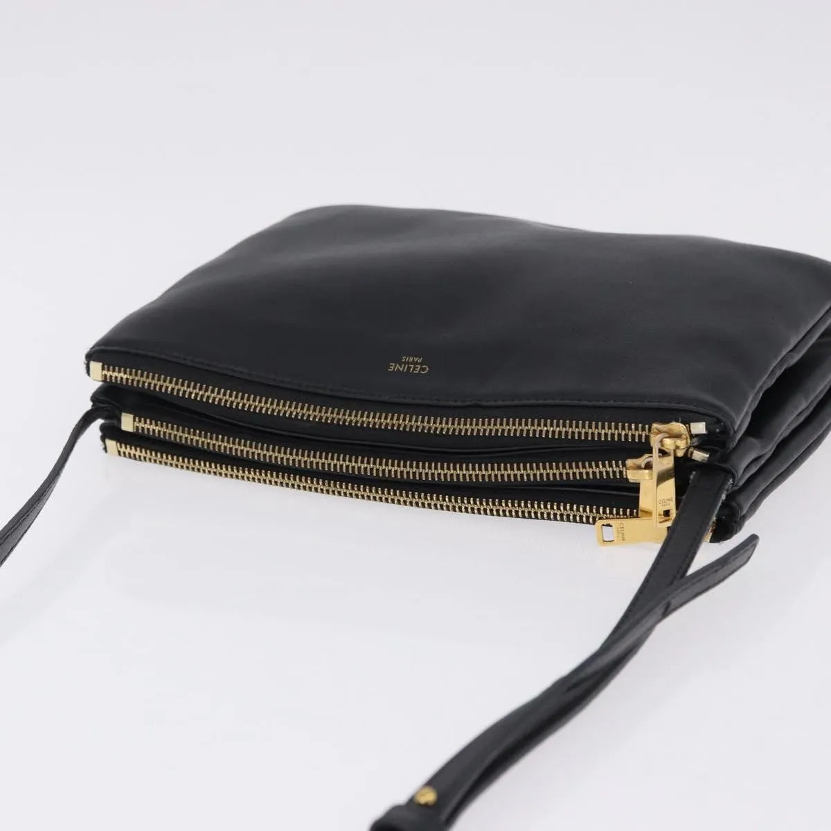 Celine Trio Leather, Black, Leather, Shoulder Bag