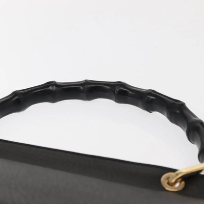 Gucci Vintage Bamboo Handle Leather, Black, Leather, Handbag