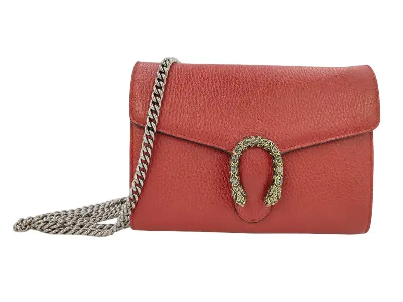 Gucci Dionysus chain Leather, Red, Leather, Wallet