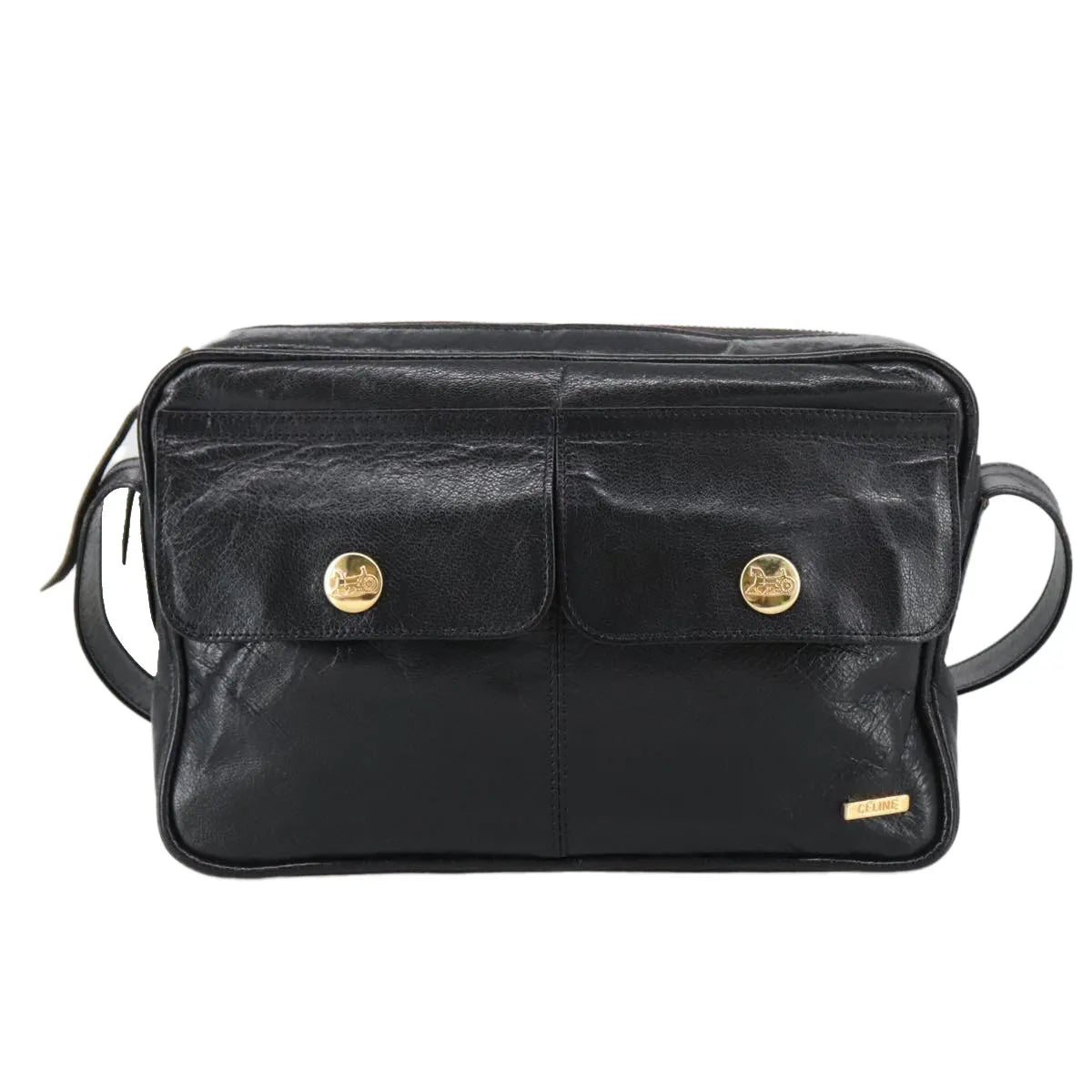 Celine Vintage Leather, Black, Leather, Shoulder Bag