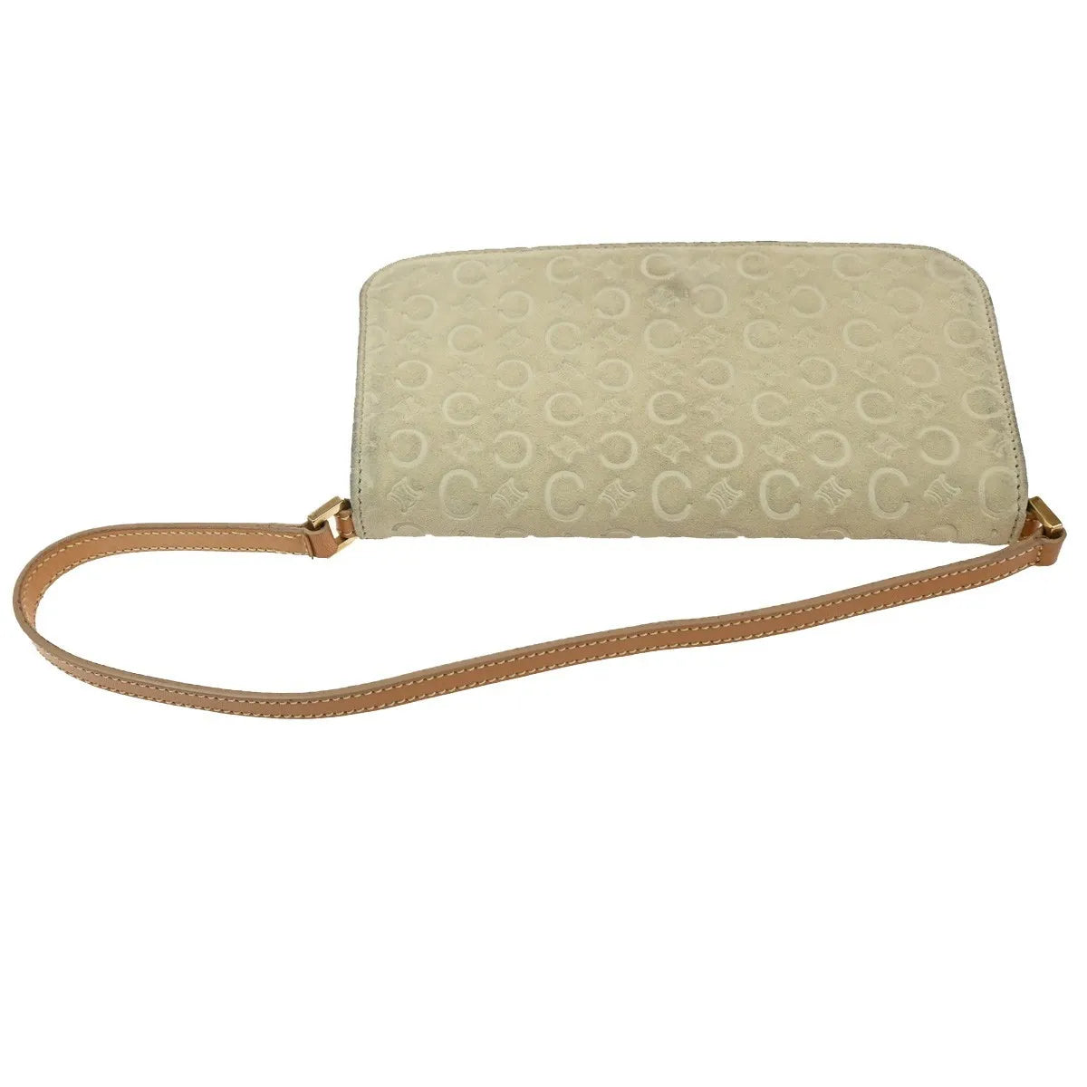 Celine C Macadam Shoulder Suede, Beige, Suede, Clutch