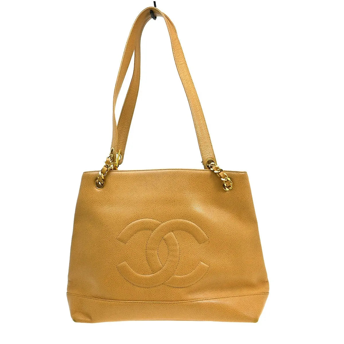Chanel Vintage Timeless Chain Caviar, Beige, Leather, Shoulder Bag
