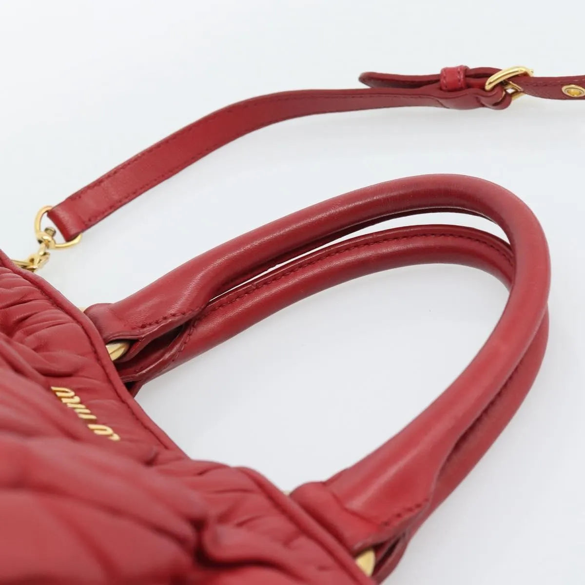 Miu Miu Matelassé Nappa Leather Top Handle Bag Leather, Red, Leather, Shoulder Bag