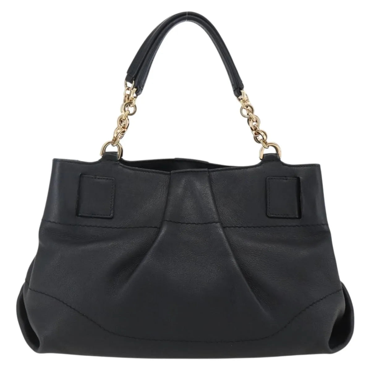 Salvatore Ferragamo W Chain Tote Leather, Black, Leather, Handbag