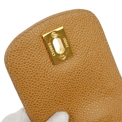 Chanel Vintage CC Phone Holder Caviar, Beige, Leather, Clutch