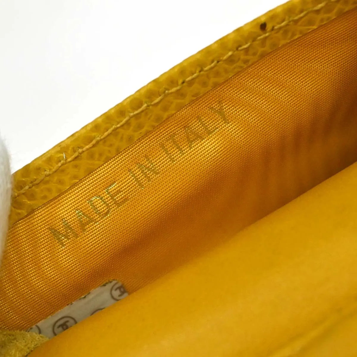 Chanel Vintage CC Phone Holder Caviar, Yellow, Leather, Clutch