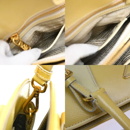 Prada Open Promenade Saffiano Leather, Yellow, Leather, Handbag