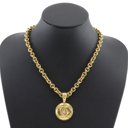 Chanel Vintage CC Round Pendant Long Metal, Gold, Gold Plated, Necklace