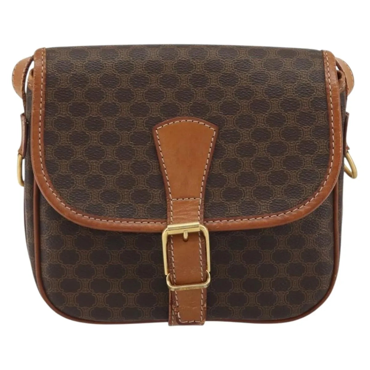 Celine Vintage Macadam Canvas and Leather, Brown, Canvas, Shoulder Bag