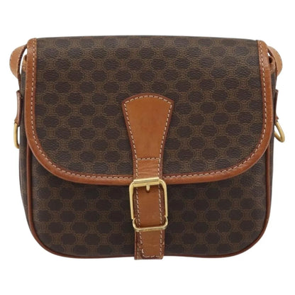 Celine Vintage Macadam Canvas and Leather, Brown, Canvas, Shoulder Bag