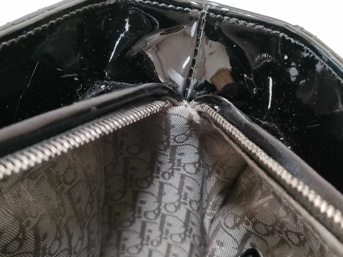 Christian Dior Lady Dior Patent, Black, Patent Leather, Handbag