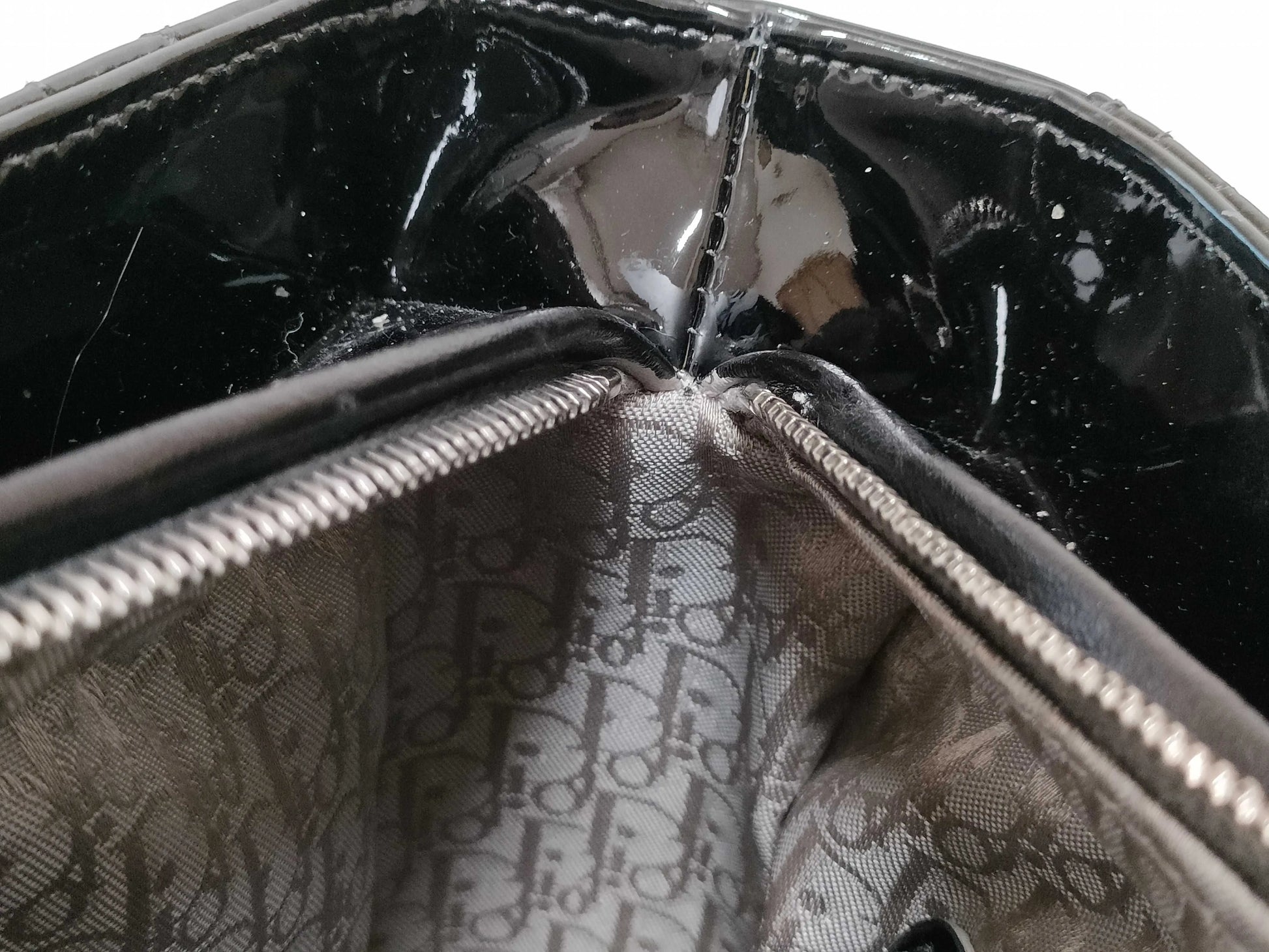 Christian Dior Lady Dior Patent, Black, Patent Leather, Handbag