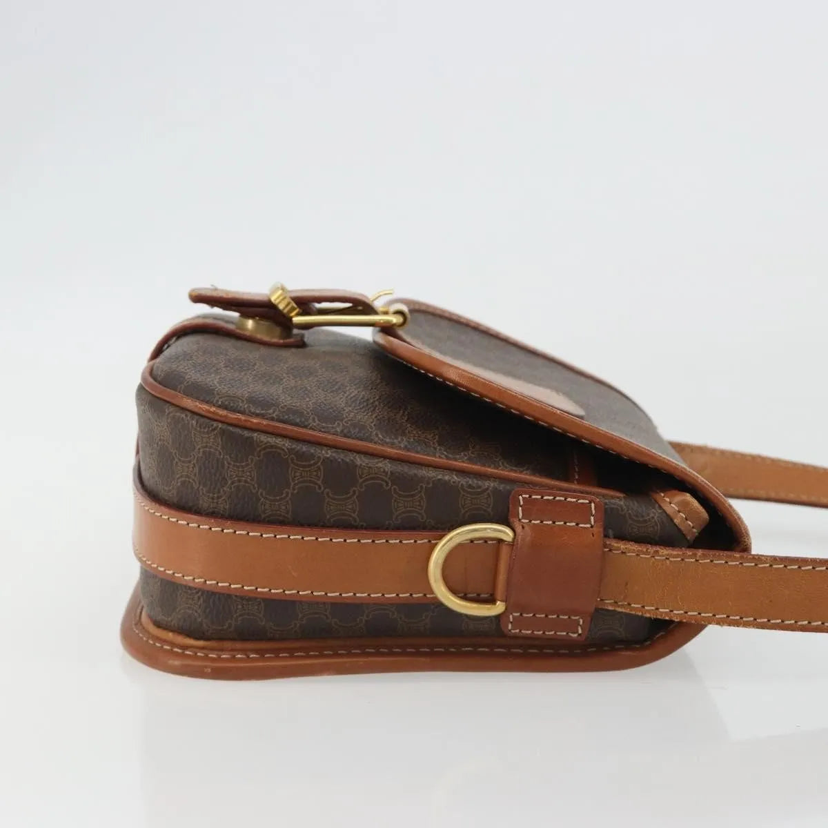 Celine Vintage Macadam Canvas and Leather, Brown, Canvas, Shoulder Bag