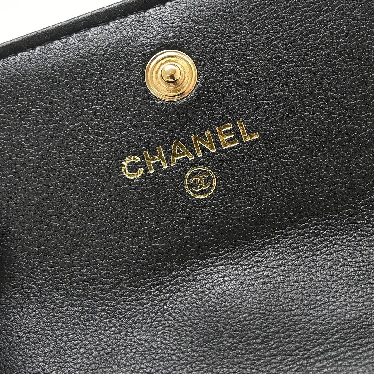 Chanel About Pearls Flap Card Holder with Chain Lambskin, Black, Leather, Shoulder Bag