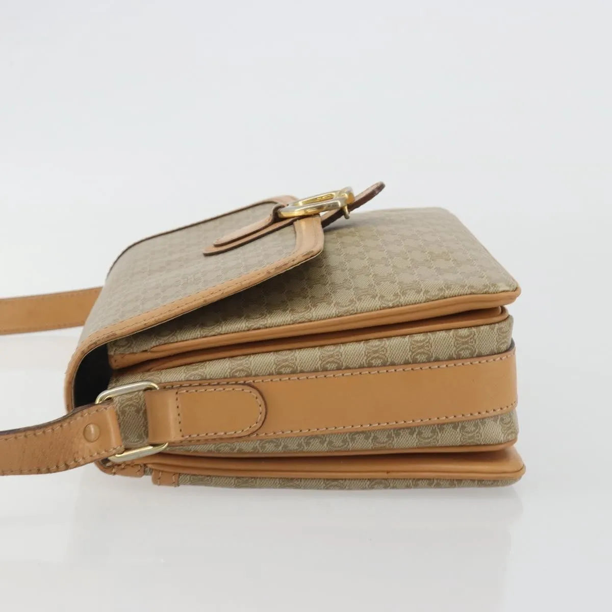 Celine Vintage Macadam Canvas and Leather, Beige, Canvas, Shoulder Bag
