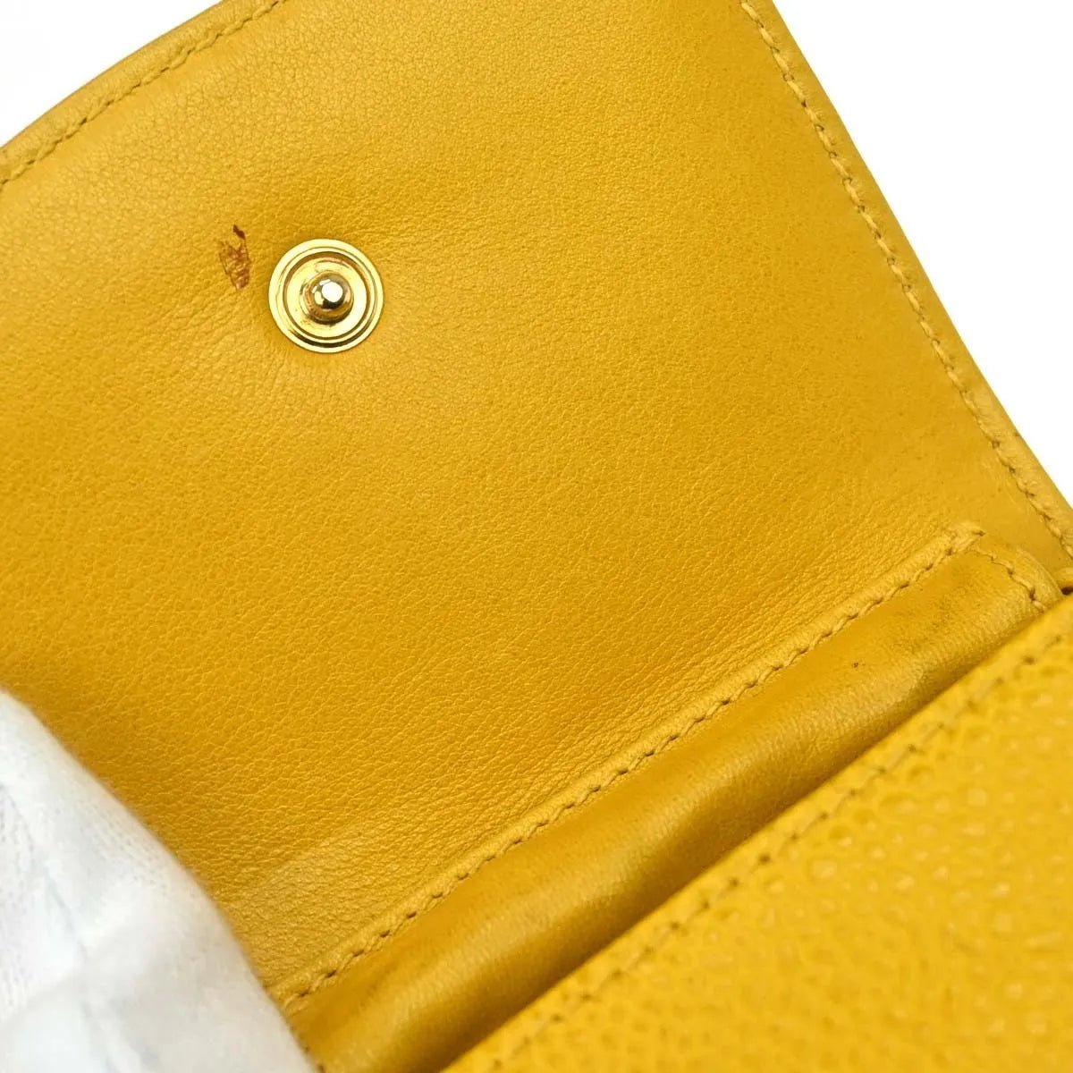 Chanel Vintage CC Phone Holder Caviar, Yellow, Leather, Clutch