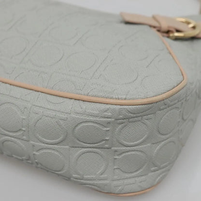 Salvatore Ferragamo Gancini Leather, Gray, Leather, Shoulder Bag