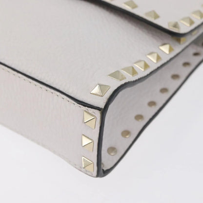 Valentino Garavani Rockstud Flip Lock Flap Leather, White_gold, Leather, Shoulder Bag