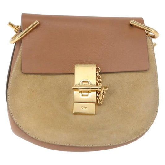 Chloe Drew Shoulder Leather, Beige, Suede, Handbag