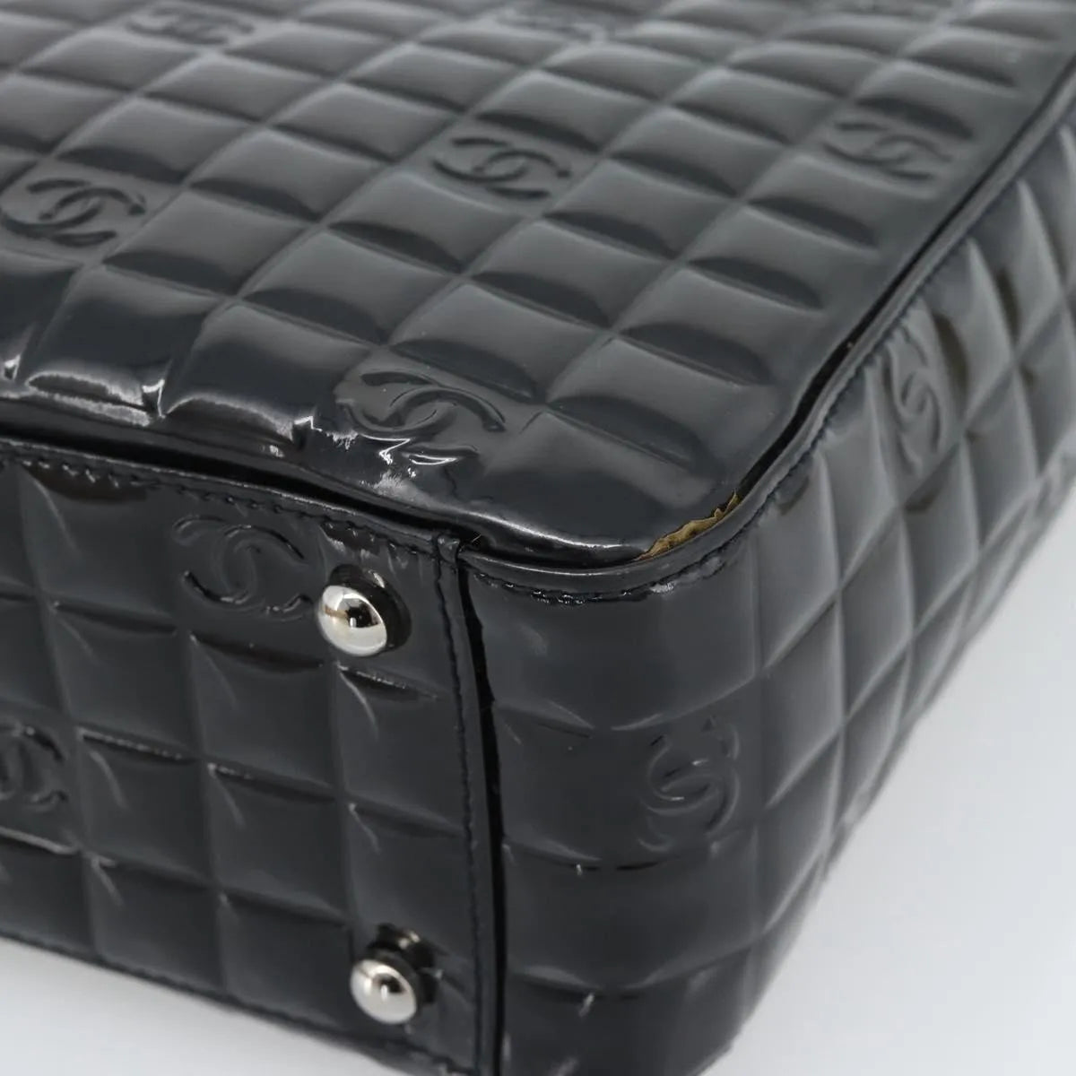 Chanel Chocolate Bar CC Tote Quilted Patent, Black, Patent Leather, Tote Bag