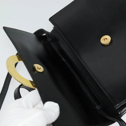 Celine Vintage Circle Logo Leather, Black, Leather, Shoulder Bag