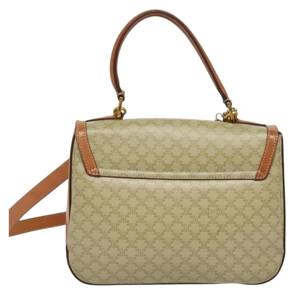 Celine Vintage Convertible Top Handle Macadam Coated Canvas, Beige, Canvas, Handbag