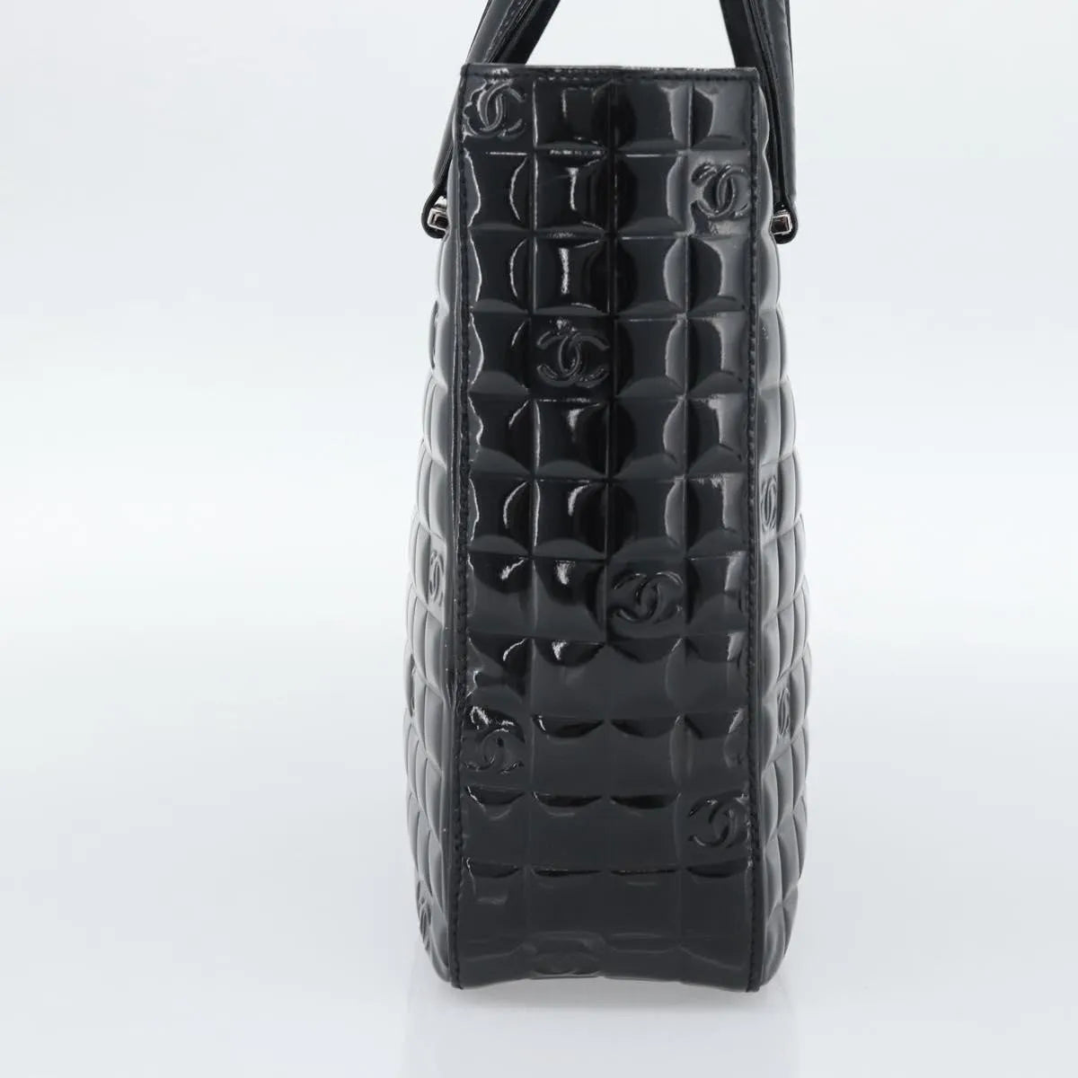 Chanel Chocolate Bar CC Tote Quilted Patent, Black, Patent Leather, Tote Bag