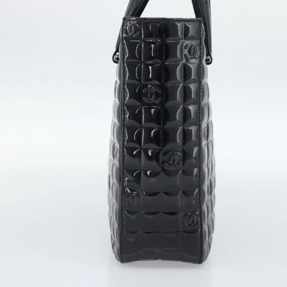 Chanel Chocolate Bar CC Tote Quilted Patent, Black, Patent Leather, Tote Bag