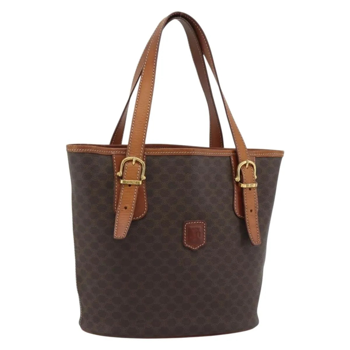 Celine Vintage Macadam Canvas and Leather, Brown, Canvas, Tote Bag