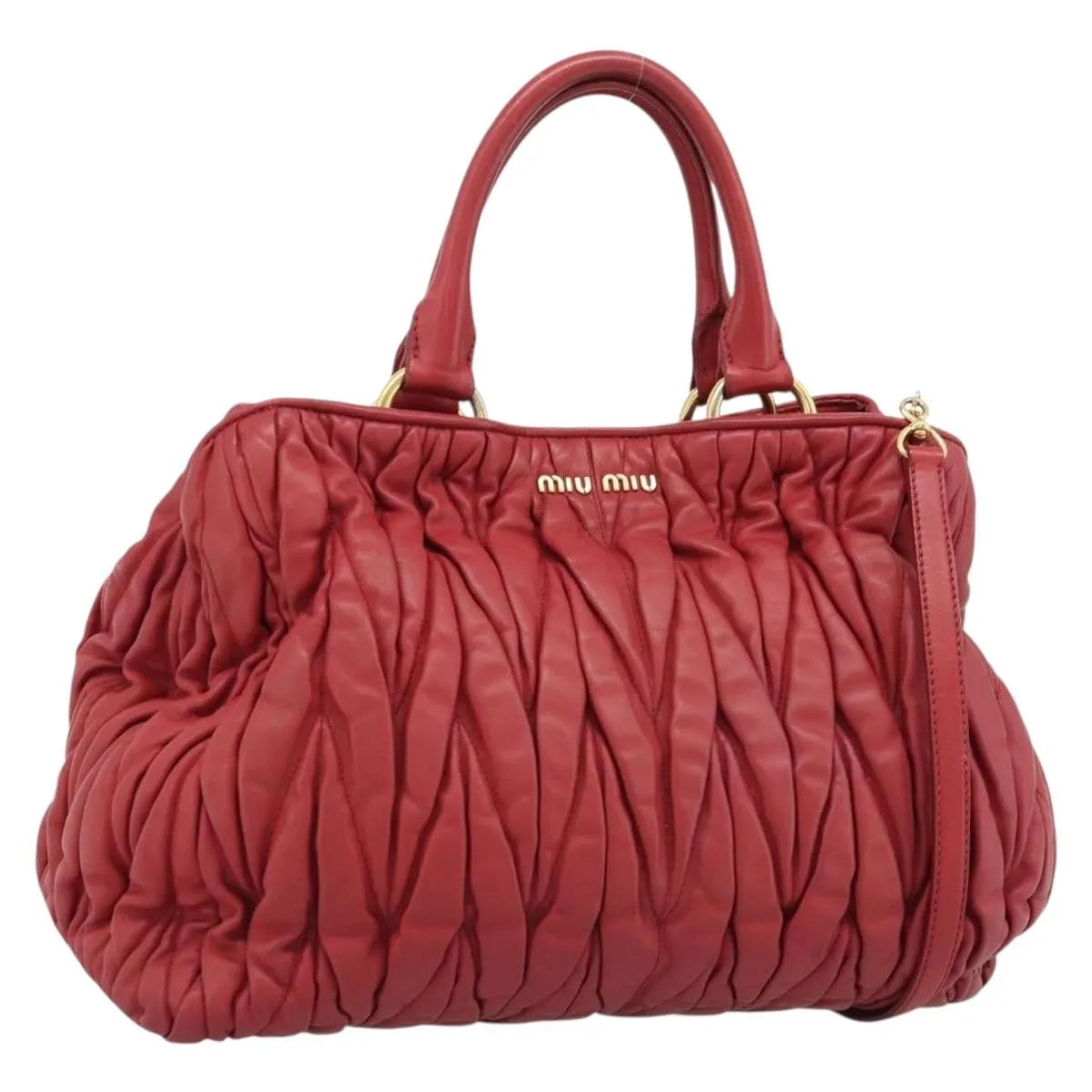 Miu Miu Matelassé Nappa Leather Top Handle Bag Leather, Red, Leather, Shoulder Bag