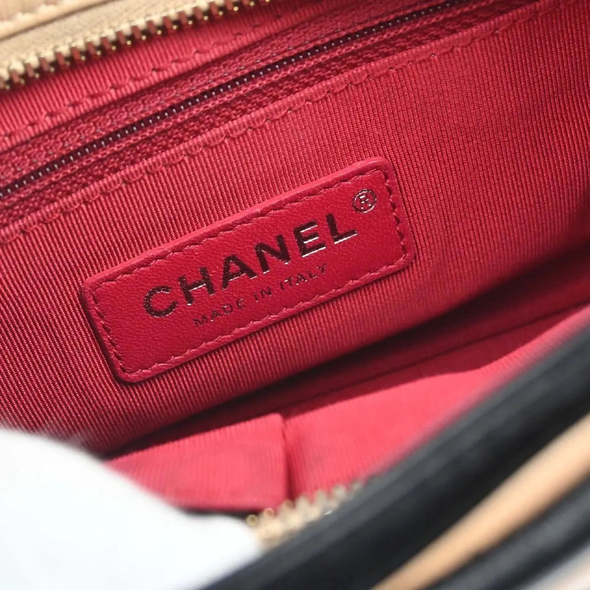 Chanel Bicolor Gabrielle Hobo Quilted Aged Calfskin, Beige, Leather, Shoulder Bag
