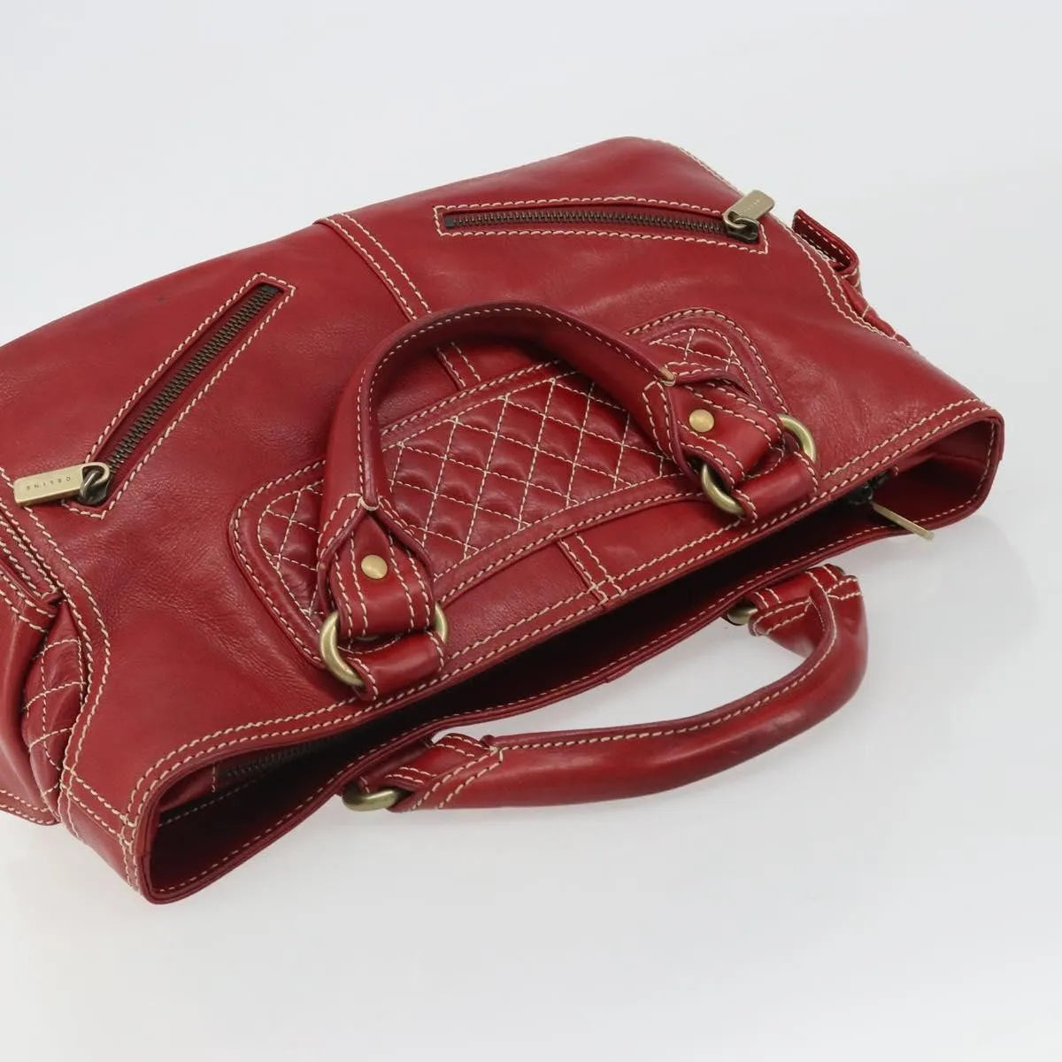 Celine Boogie Satchel Leather, Red, Leather, Handbag