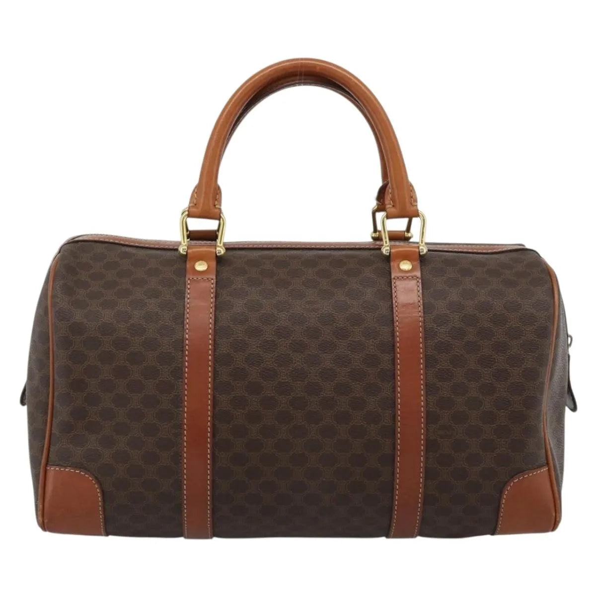 Celine Vintage Macadam Boston Canvas and Leather, Brown, Canvas, Handbag