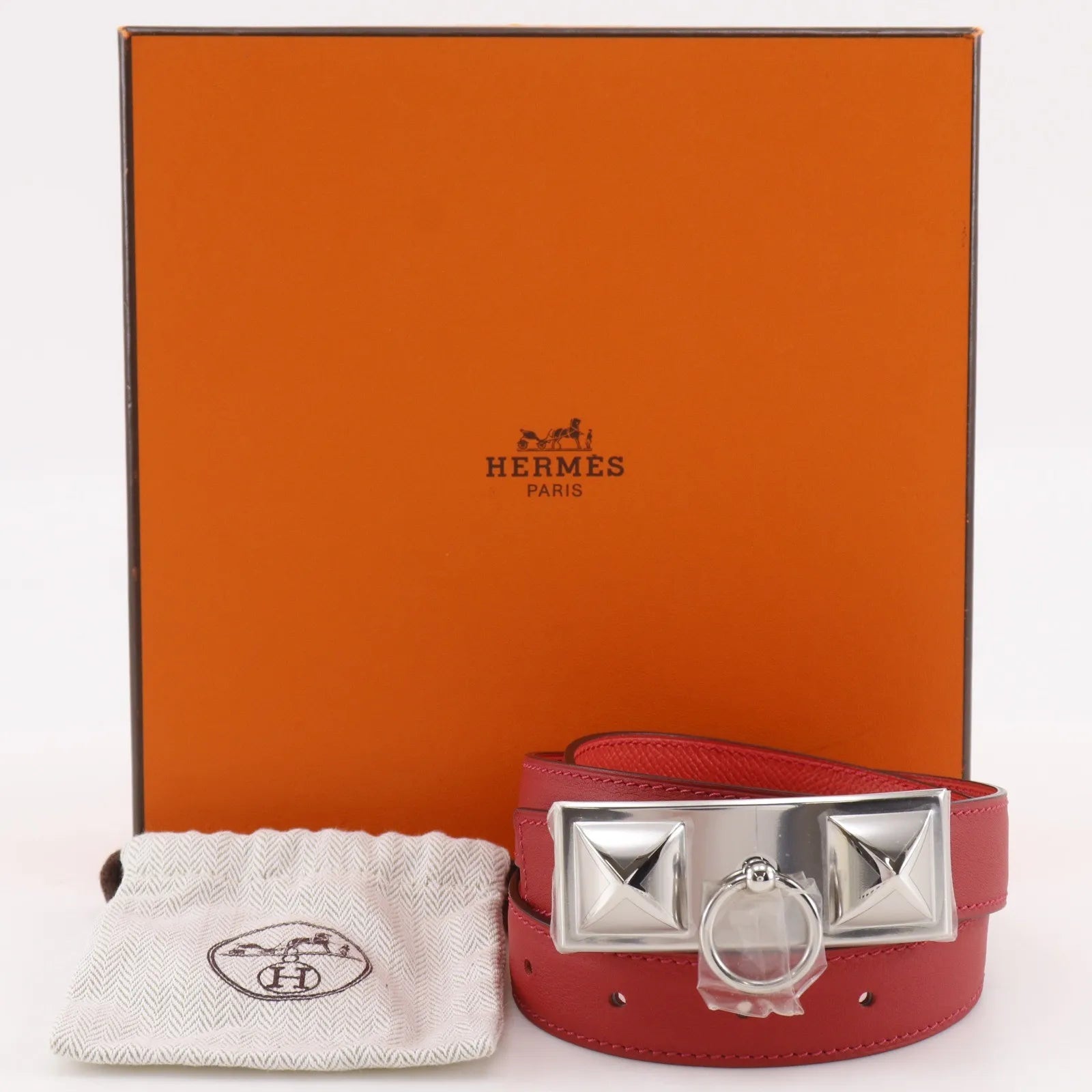 Hermes Rivale Reversible Belt Leather, Red, Leather, Belt