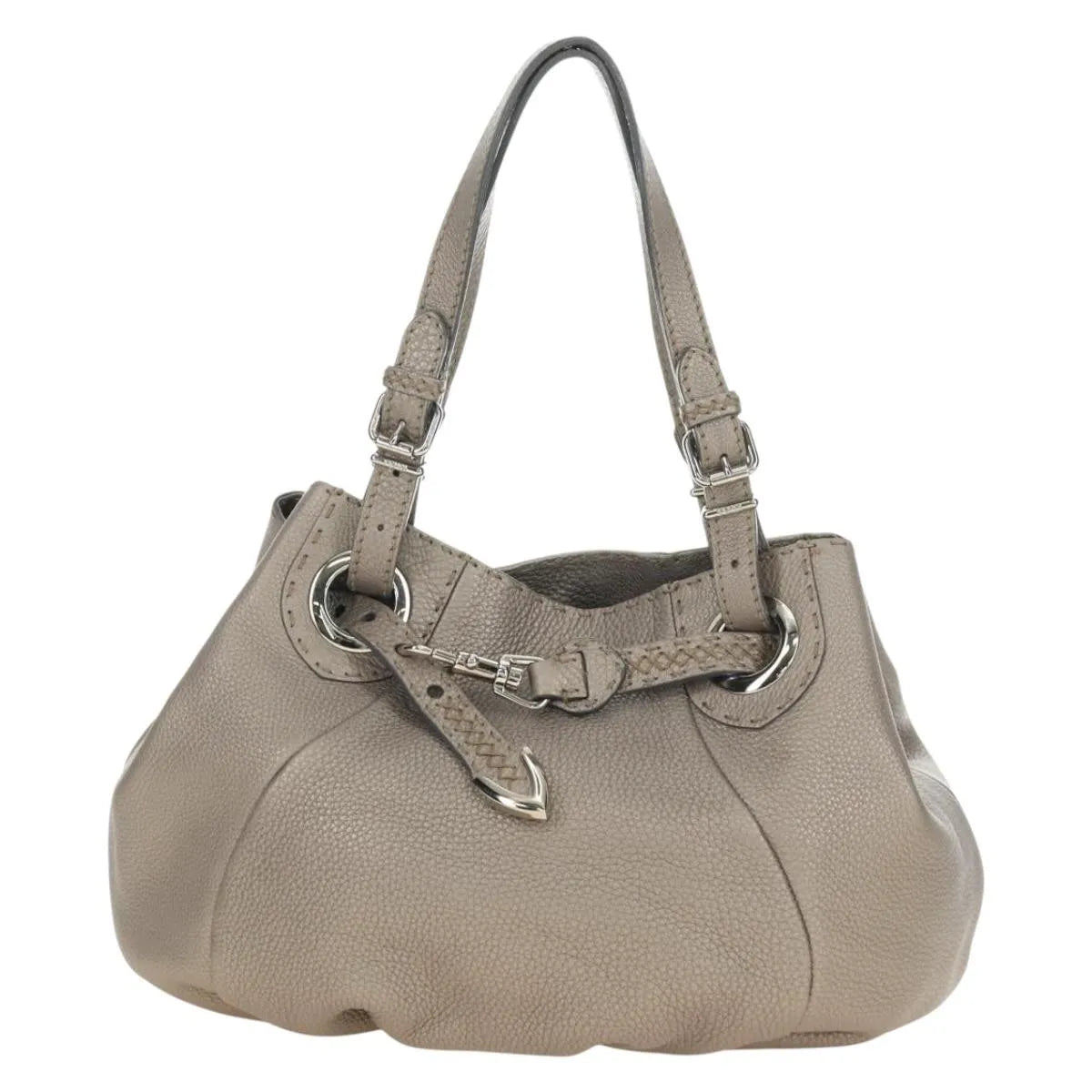 Fendi Selleria Pomodorino Leather, Gray, Leather, Tote Bag