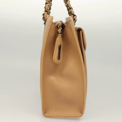 Chanel Vintage Front Pocket Tote Quilted Leather, Beige, Leather, Tote Bag