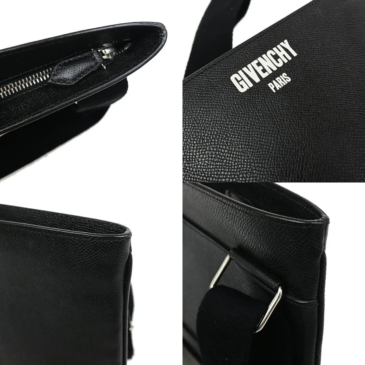 Givenchy Logo Messenger Leather, Black, Leather, Shoulder Bag