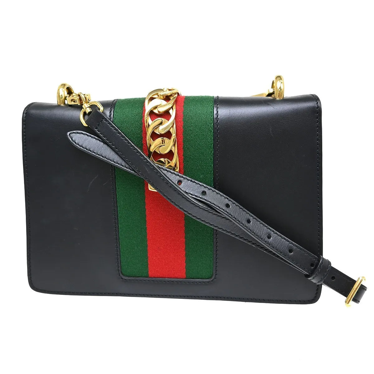 Gucci Sylvie Chain Leather, Black, Leather, Shoulder Bag
