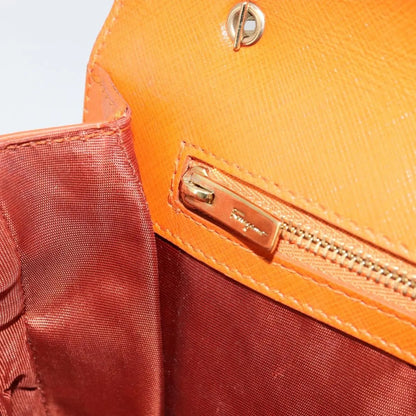 Salvatore Ferragamo Vara Bow Chain Clutch Leather, Orange, Leather, Shoulder Bag