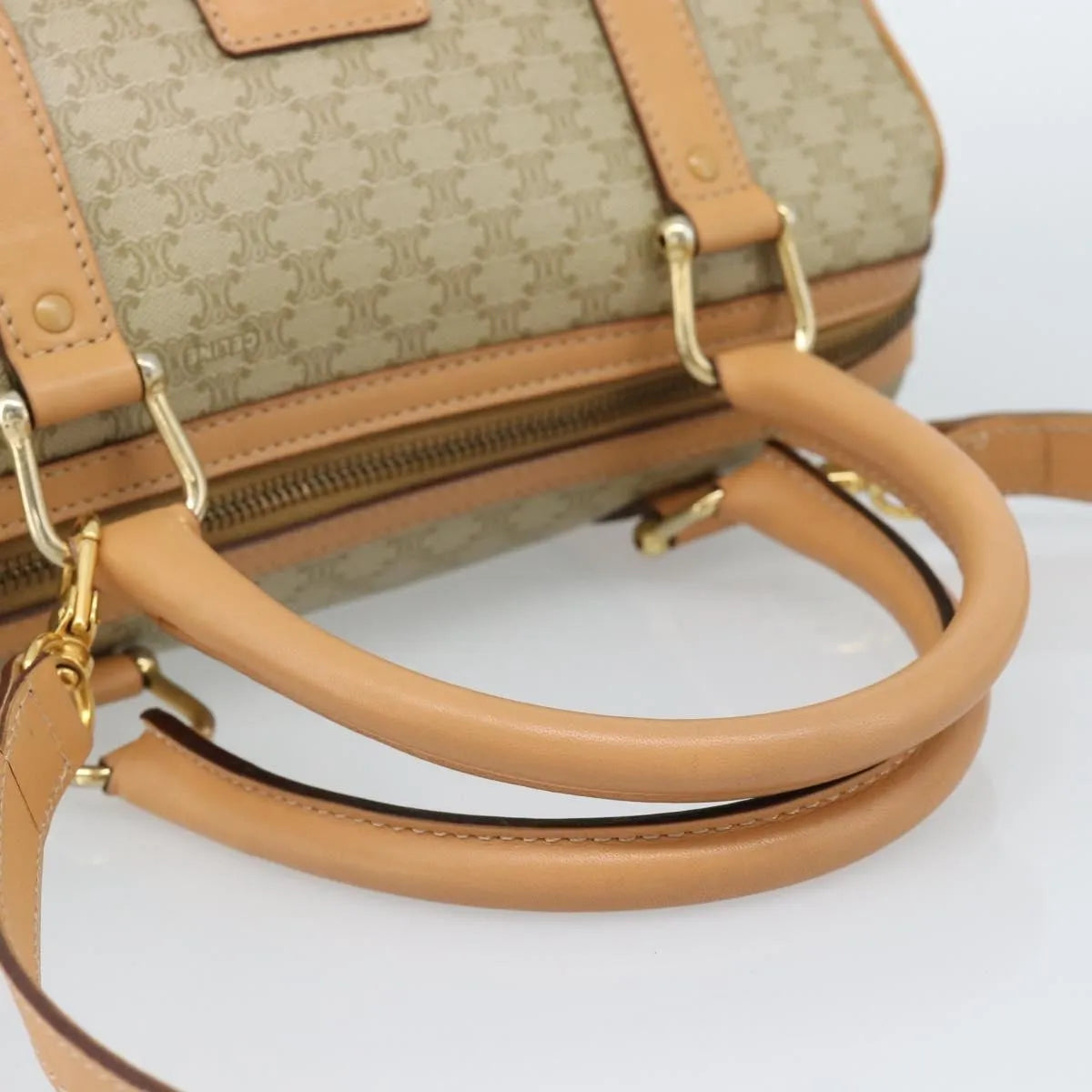 Celine Vintage Macadam Boston Canvas, Beige, Canvas, Handbag
