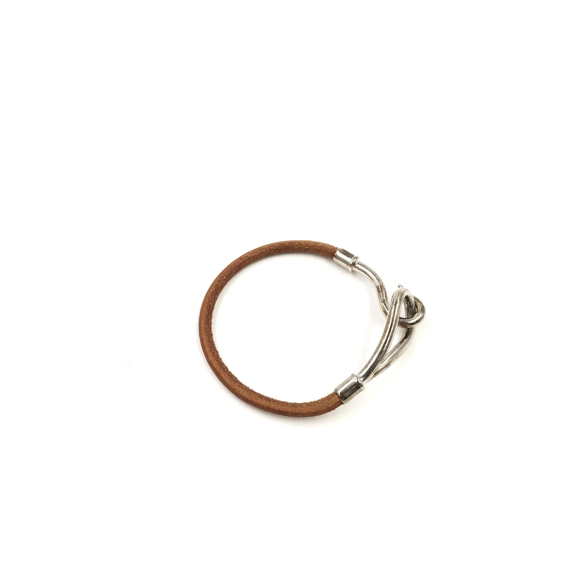 Hermes Jumbo Hook Braided Leather and Metal, Brown, Leather, Bracelet