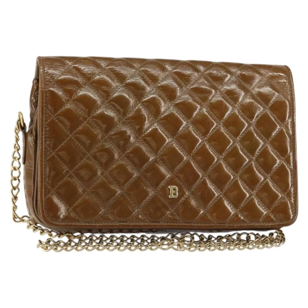 Bally Vintage Chain Quilted Patent leather, Brown, Patent Leather, Shoulder Bag