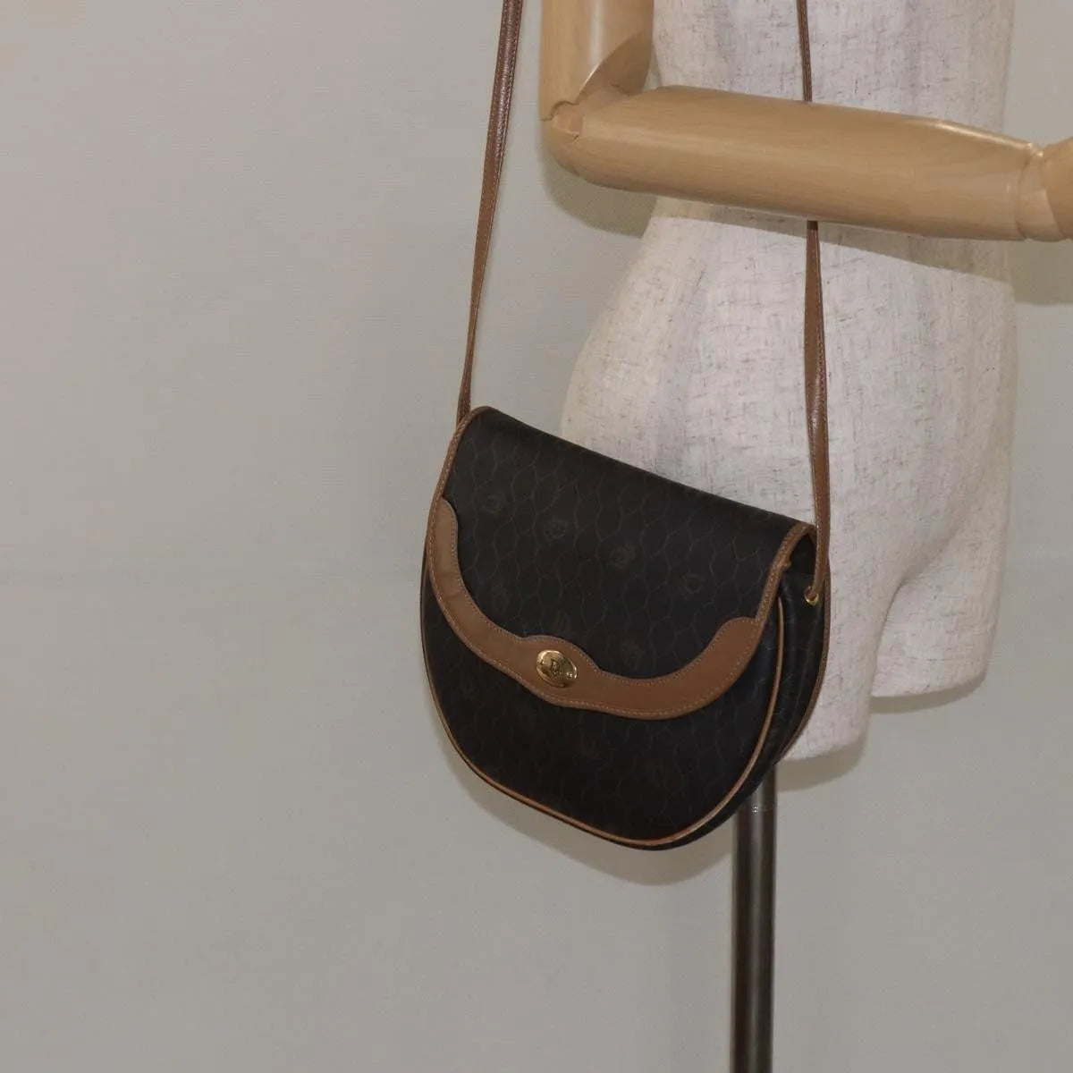 Christian Dior Vintage Honeycomb Flap Coated Canvas, Black, Canvas, Shoulder Bag